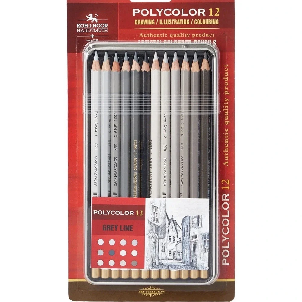 12 Rembrandt Lyra & 12 KOH-I-NOOR Polycolor Grey Line Artist's Coloured Pencils